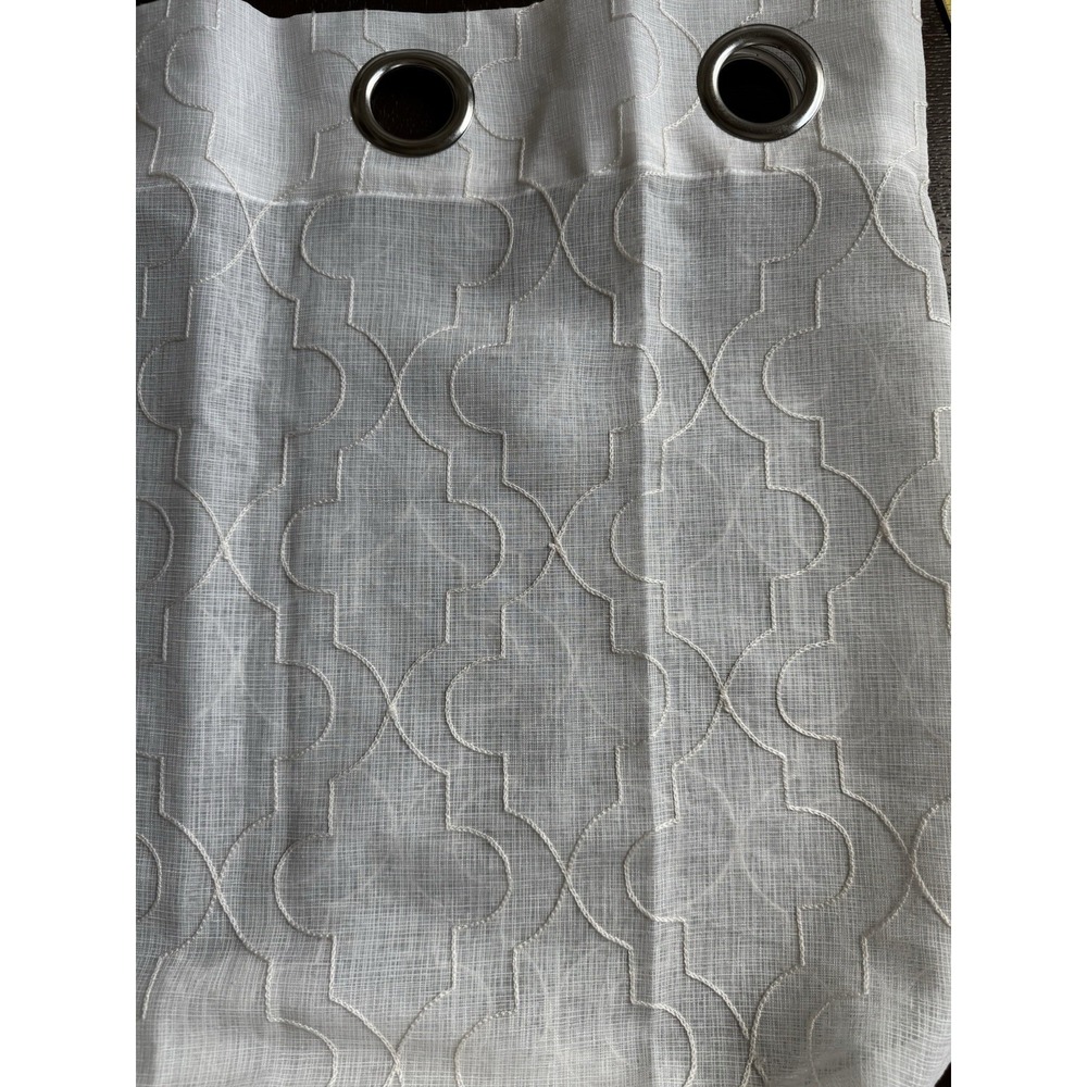 Rodeo Home - 2 Ivory Embroidered Moroccan Trellis Sheer Curtain Panels 54x96